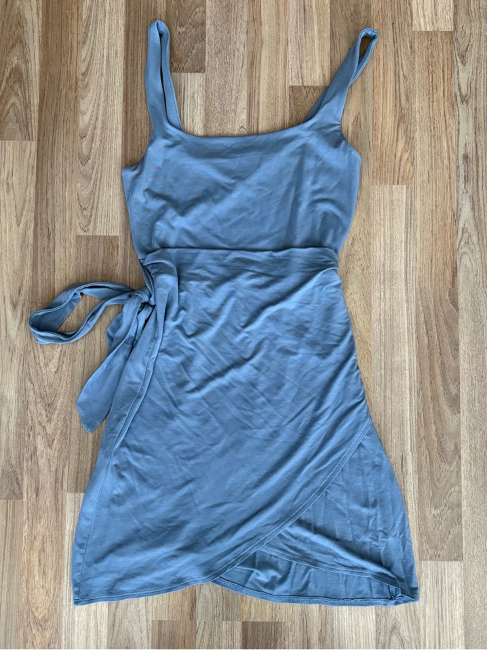 Wilfred Wrap-Style Mini Dress in Dusty Blue